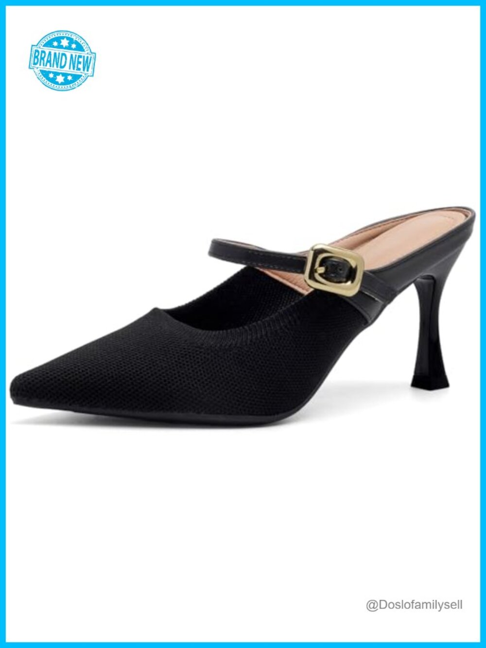 Kitten Heel Mule Shoes Pointed Closed Toe Knit Slip On Heels